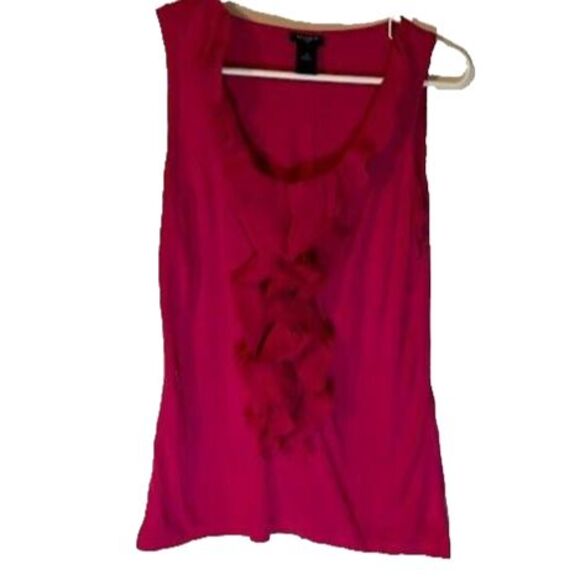 Ann Taylor Top M Sleeveless Hot Pink Ruffle Barbiecore Bohochic Romantic Casual - Picture 1 of 5